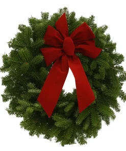 Christmas Greenery Worcester Wreath 16 In. Balsam Fresh Mini Wreaths And Red Velvet Bow (4-Set) : Multiple Ship Weeks Available