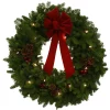 Christmas Greenery Worcester Wreath 24 In. Pre-Lit Classic Fresh Wreath With Red Velvet Bow : Multiple Ship Weeks Available