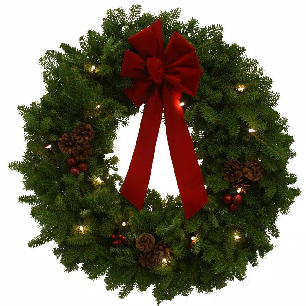 Christmas Greenery Worcester Wreath 24 In. Pre-Lit Classic Fresh Wreath With Red Velvet Bow : Multiple Ship Weeks Available 1 Christmas Greenery Worcester Wreath 24 In. Pre-Lit Classic Fresh Wreath With Red Velvet Bow : Multiple Ship Weeks Available