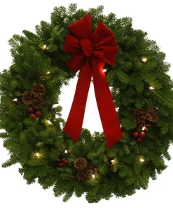 Christmas Greenery Worcester Wreath 30 In. Balsam Fir Pre-Lit Classic Fresh Wreath : Multiple Ship Weeks Available