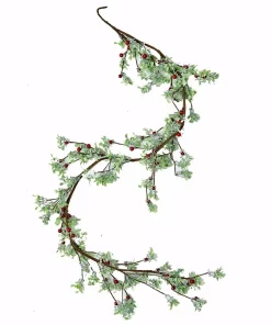 Christmas Greenery Worth Imports 5 Ft. Green Leaves And Red Berries Garland