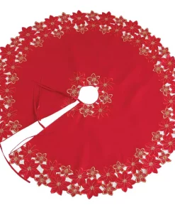 Christmas Tree Decorations Xia Home Fashions 48 In. Festive Poinsettia Embroidered Cutwork Holiday Round Tree Skirt