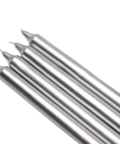 Indoor Christmas Decorations Zest Candle 10 In. Metallic Silver Straight Taper Candles (Set Of 12)