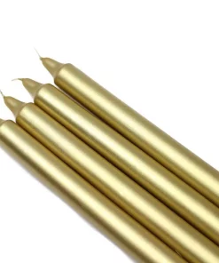 Indoor Christmas Decorations Zest Candle 10 In. Metallic Gold Straight Taper Candles (12-Set)