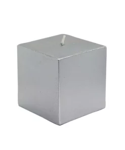 Indoor Christmas Decorations Zest Candle 3 In. X 3 In. Metallic Silver Square Pillar Candles Bulk (12-Case)